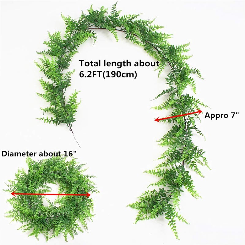 Fycooler Faux Boston Ferns Plant Artificial Vines Hanging Leaves Greenery Garland Artificial Plants 6.2 Feet in Length for Wedding Backdrop Arch Wall Decoration Garden Home Decor - Image 2